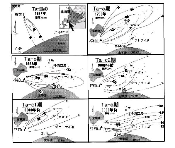 樽前山の降下火砕物の分布(古川、1998)