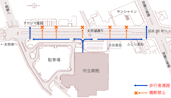 道路の横断禁止図